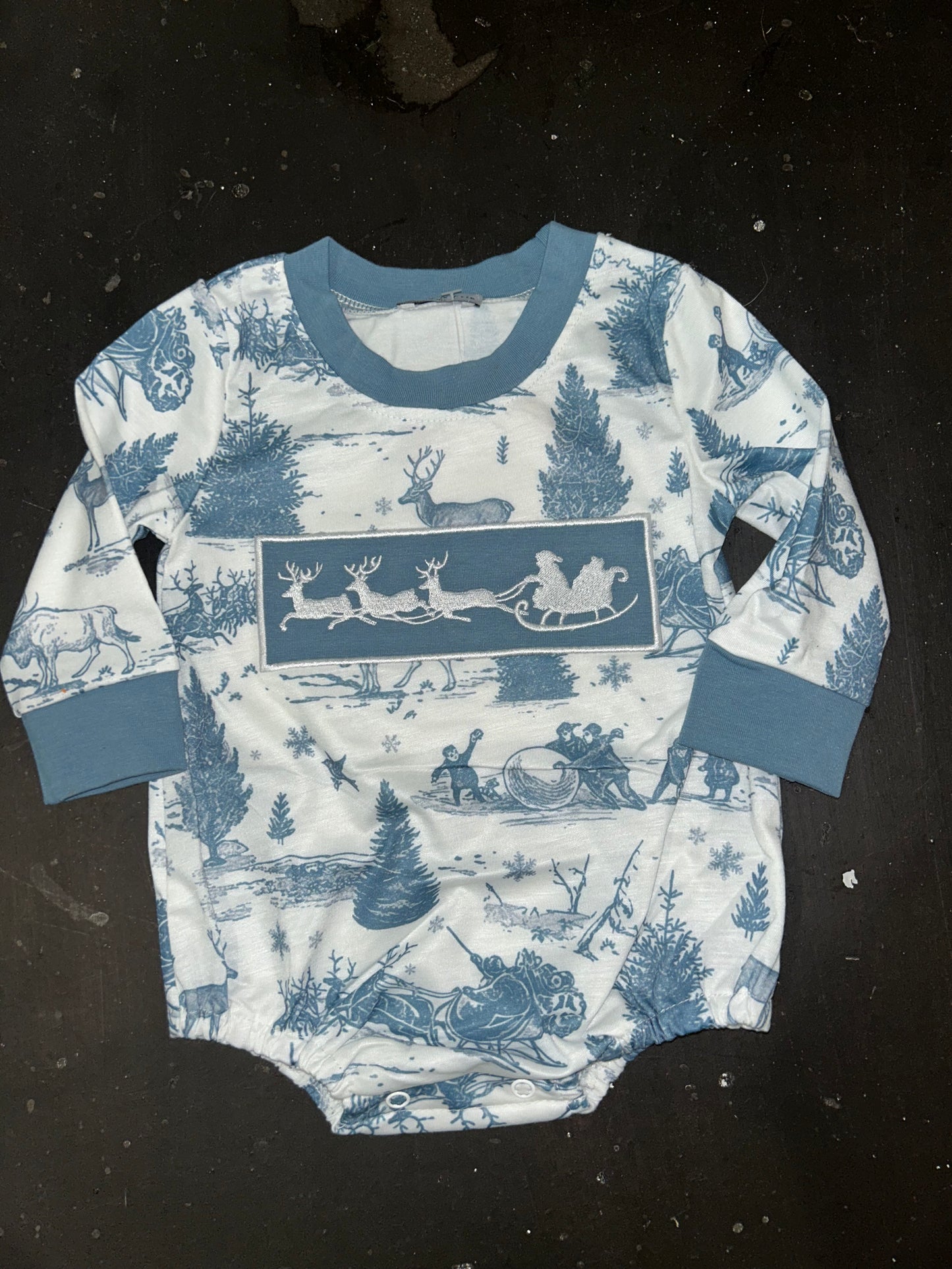 Abby & Evie Blue Christmas Reindeer Embroidered Bubble