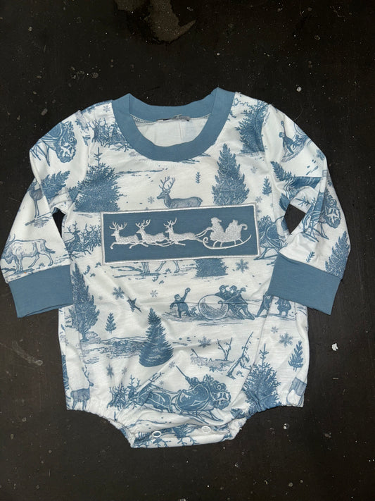 Abby & Evie Blue Christmas Reindeer Embroidered Bubble