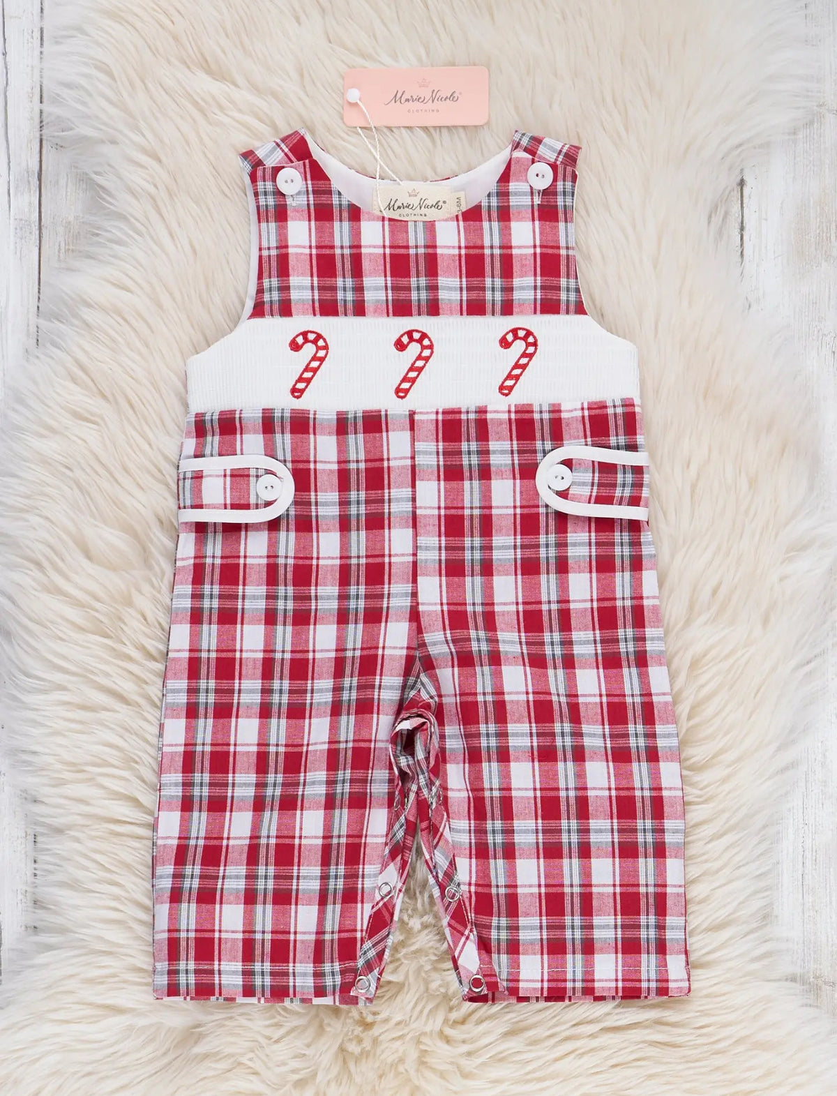 Marie Nicole Boys Smocked Candy Cane JonJon
