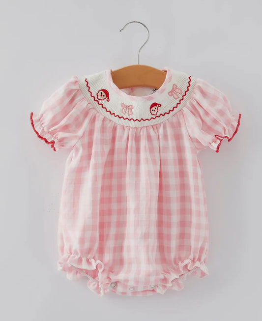 Rylee Faith Designs Pink Plaid Christmas Santa Smocked Bubble