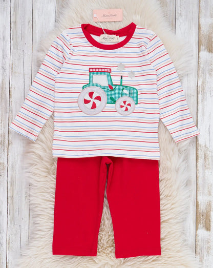 Marie Nicole Boys Peppermint Wheels Tractor 2pc Pant Set