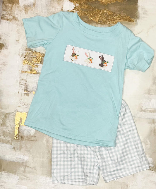 Embroidered Hopping Bunny Shirt + Short Set