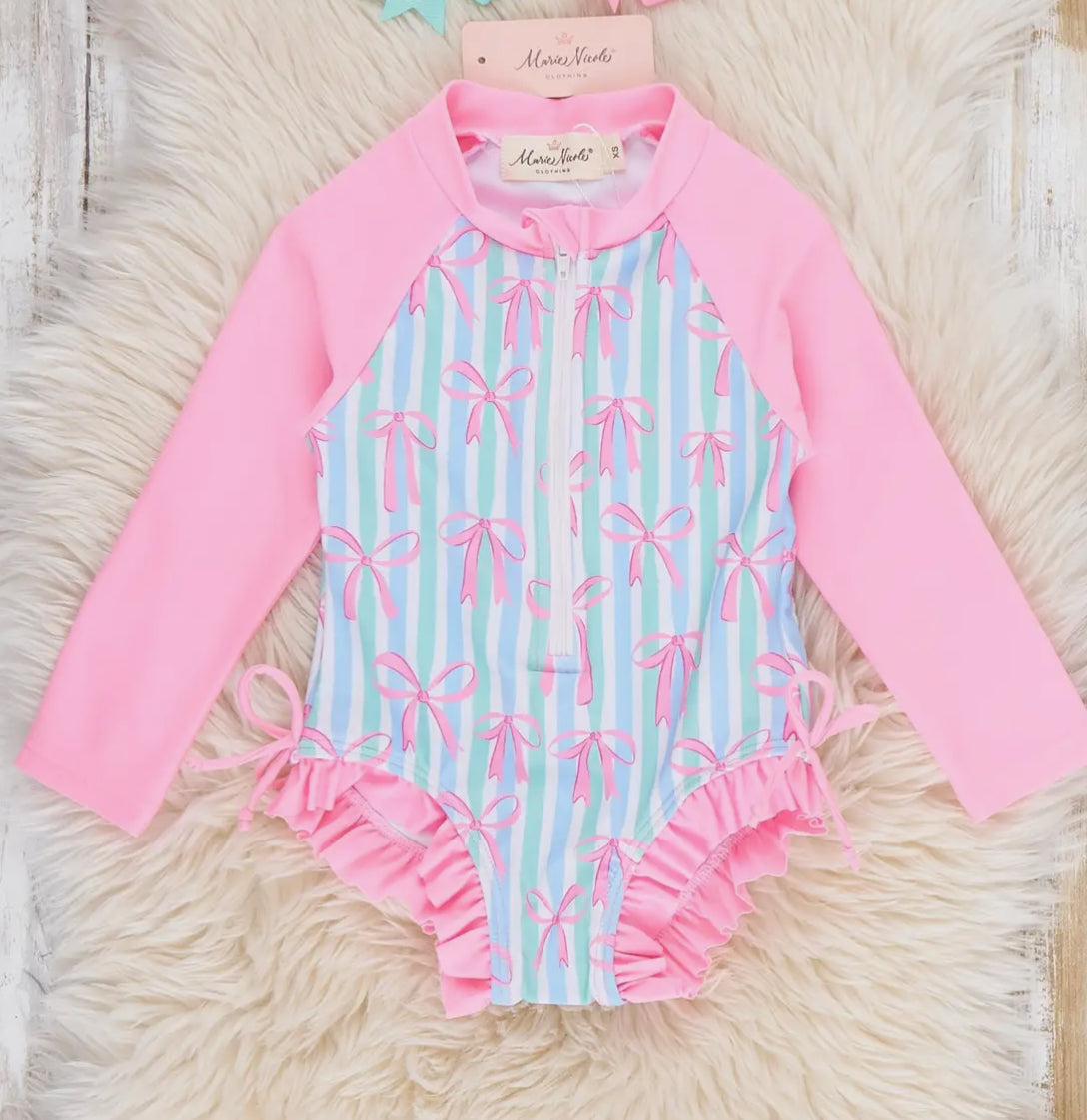 Marie Nicole Ocean Breeze Stripe Ruffle Rashguard