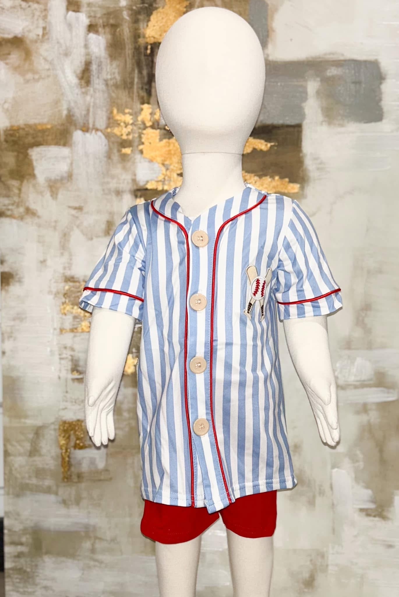 Boys Embroidered Baseball Shirt + Short Set