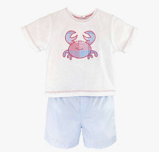 Petit Ami Crab Appliqué Shirt & Short Set