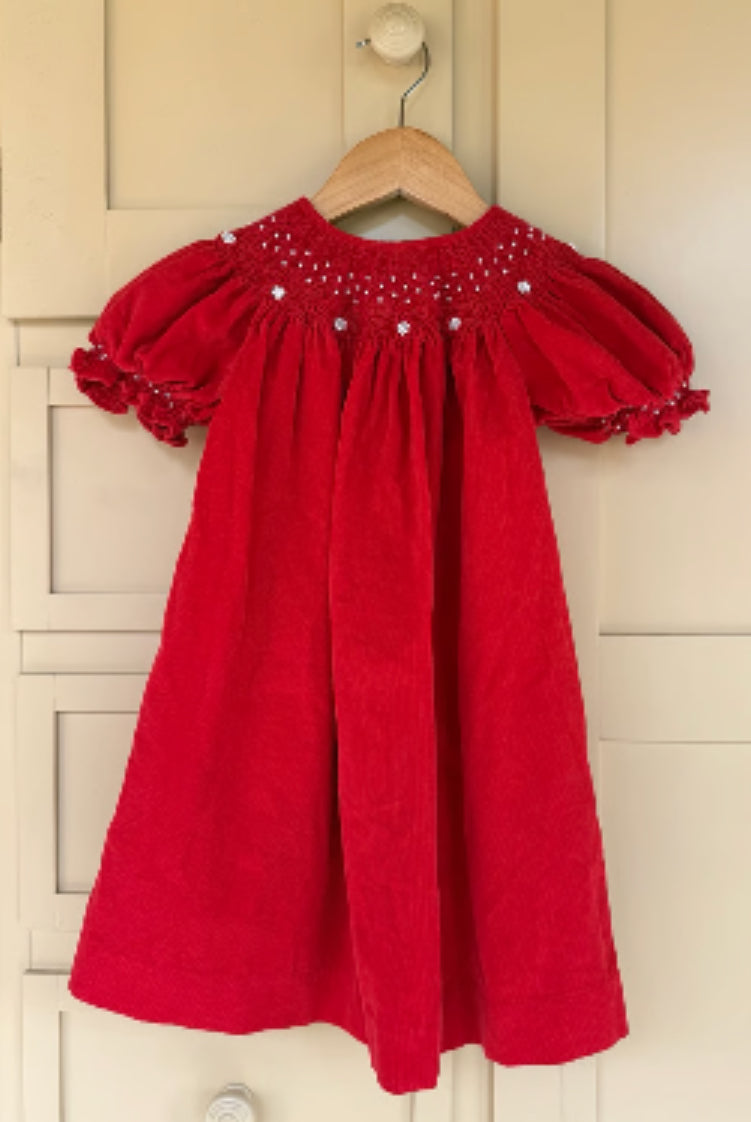 Mom & Me Red Smocked Pearl dress