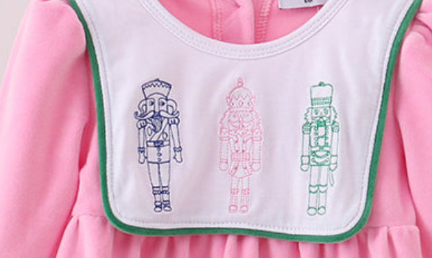 Abby & Evie Pink Nutcracker Embroidery Velvet Romper
