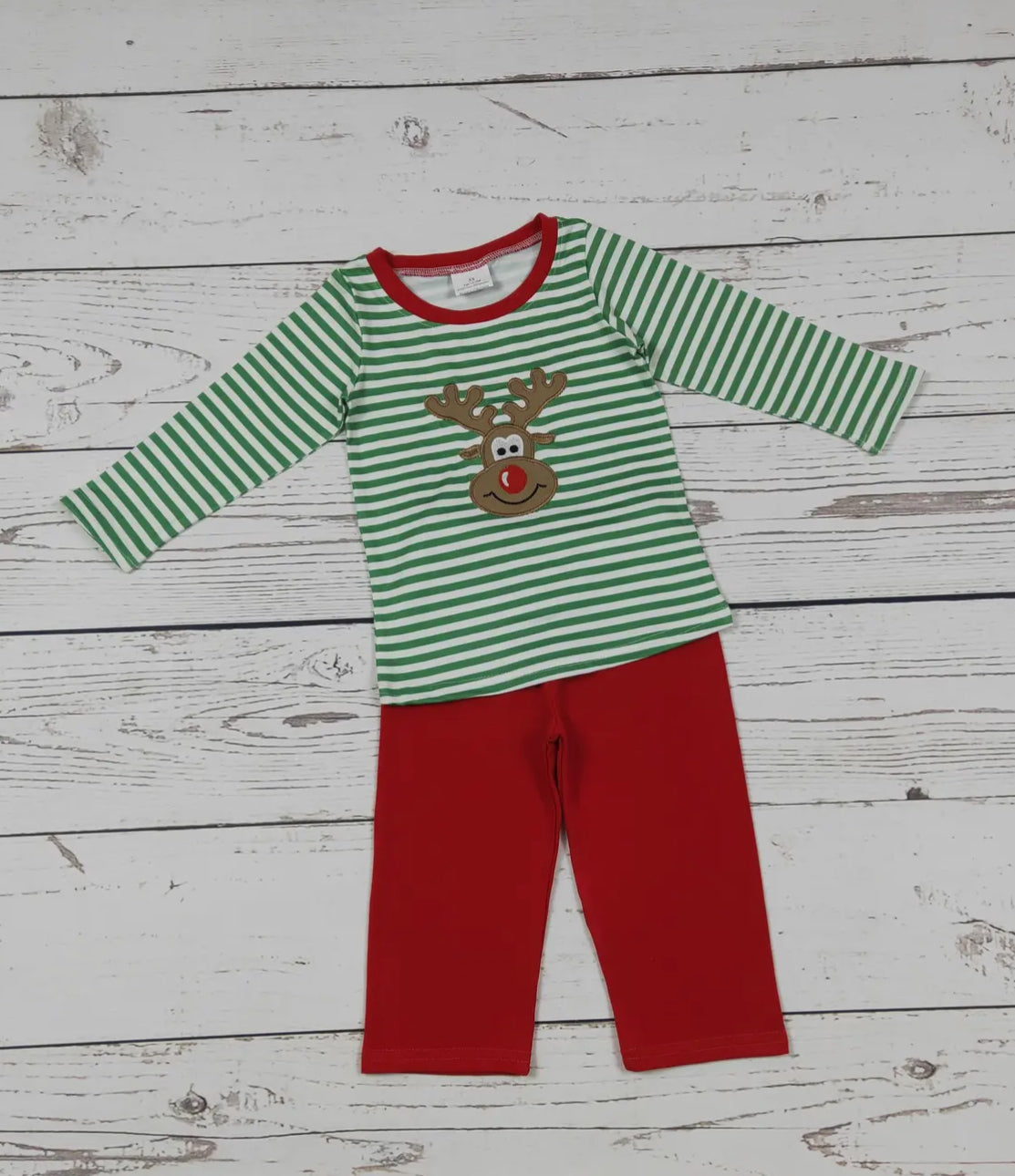 Sassy Kids Place Boys Deer Embroidery Christmas 2-pc Outfit