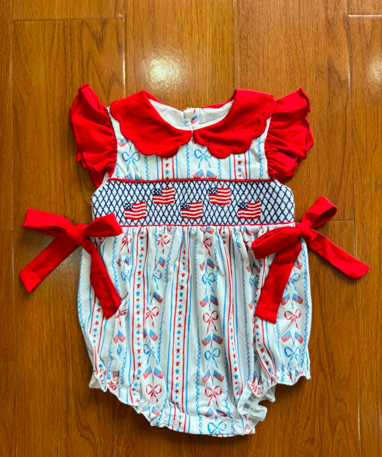 Ambabie Girls Patriotic Flag Bubble with Bows