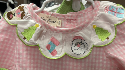 Marie Nicole Christmas Celebration Pink Gingham Embroidered 2pc Outfit