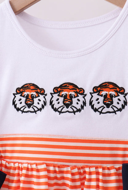 Aubie Embroidered Ruffle Striped Girls Pant Set