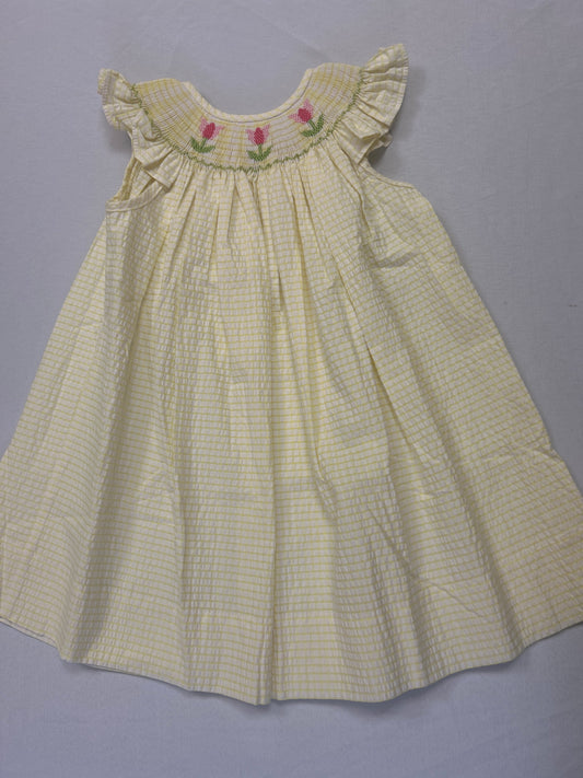 Yellow Gingham Seersucker Daisy Smocked Dress