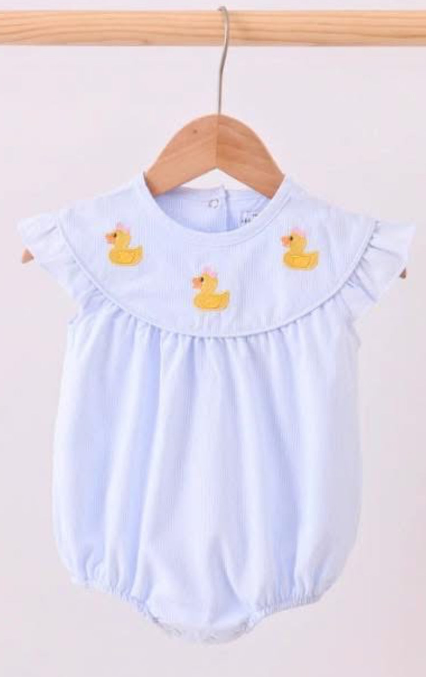 Blue Duck Embroidered Striped Girls Bubble