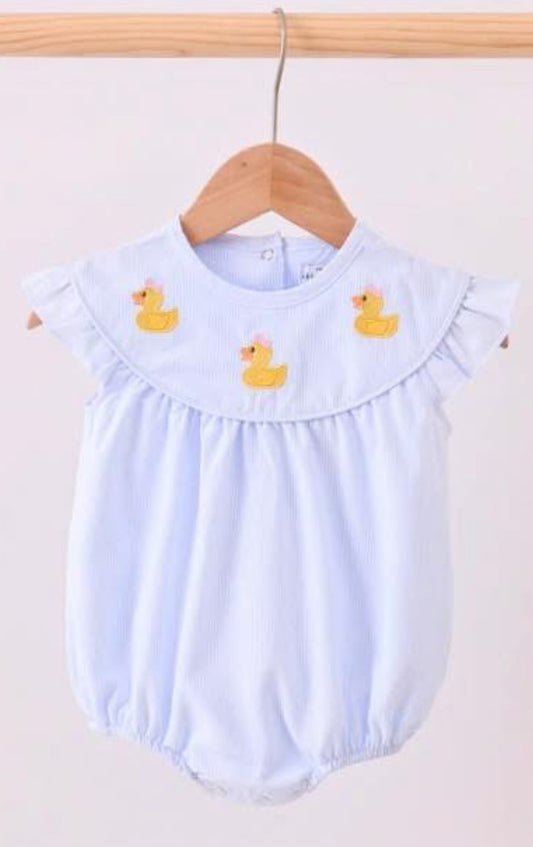 Blue Duck Embroidered Striped Girls Bubble