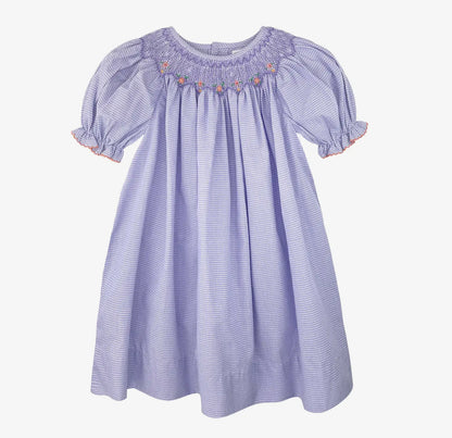 Petite Ami & Zubels Purple Short Sleeve Floral Bishop Smocked dress