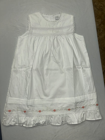 Summertime White Cotton Dress With Rosettes, Fully Lined