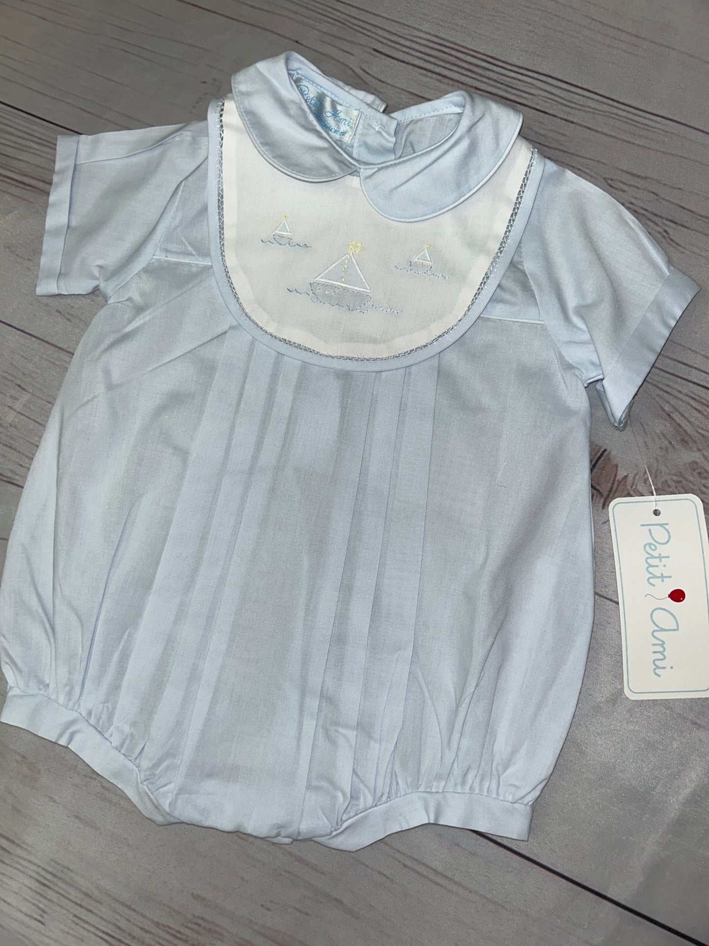 Petit Ami Sailboat Bubble with Removable Stitched Bib and Bonnet