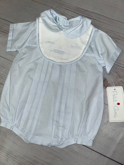 Petit Ami Sailboat Bubble with Removable Stitched Bib and Bonnet