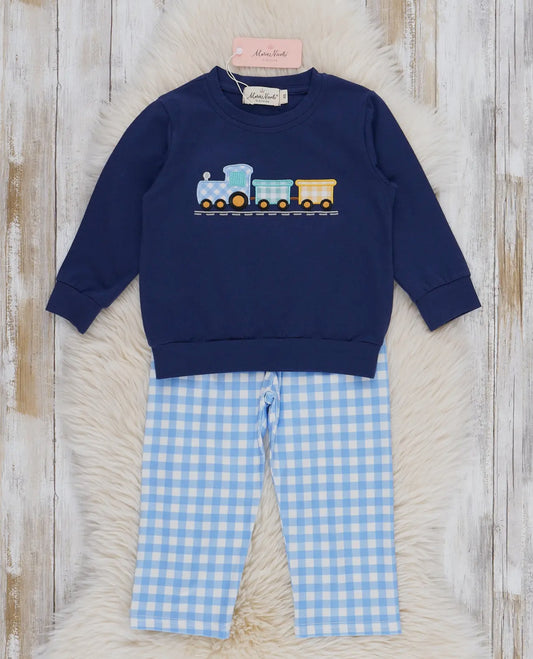 Little Conductor Gingham Train 2-piece outfit