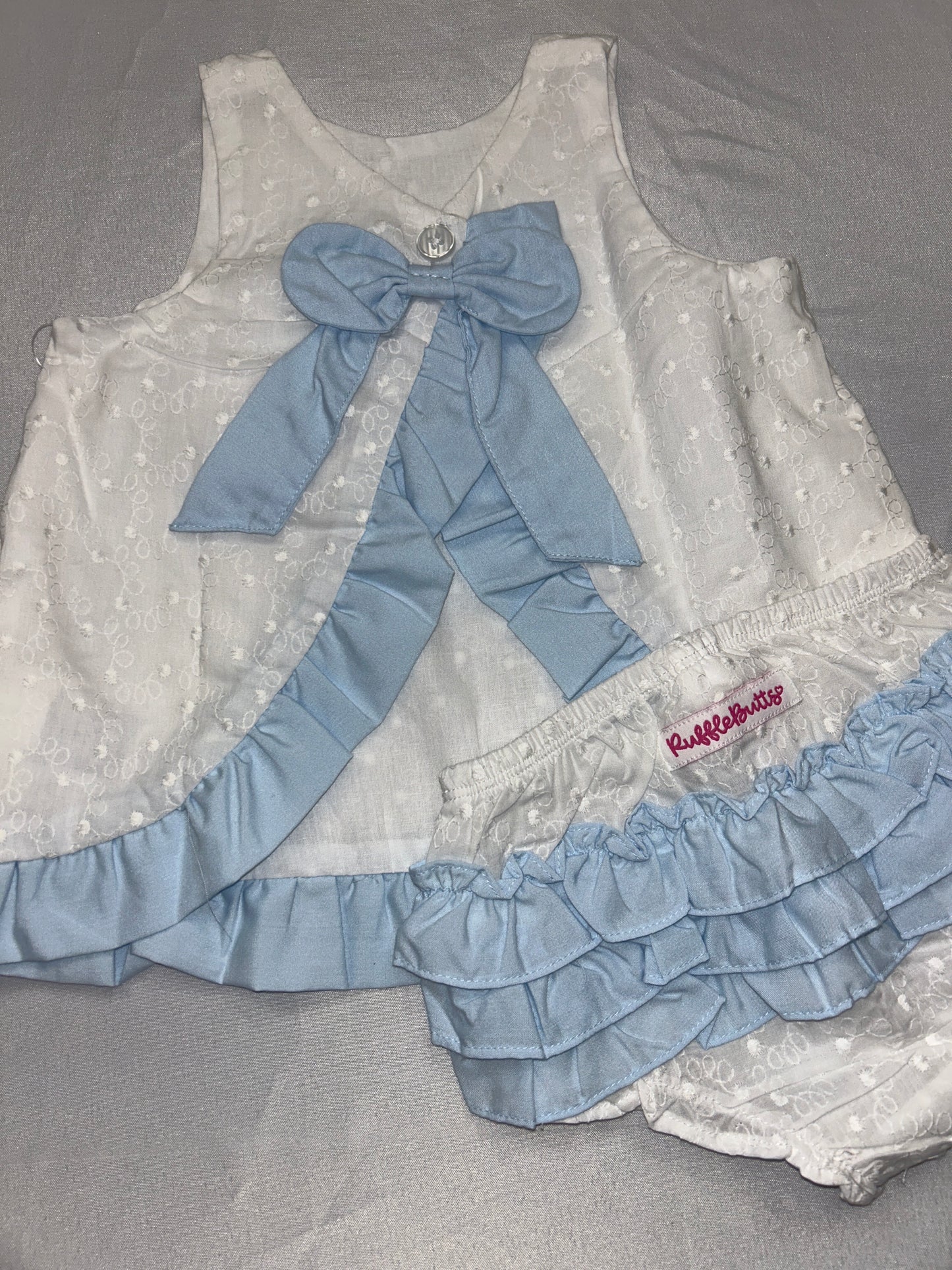 Rufflebutts Blue + White Swingback Top and Ruffle Bottom Set