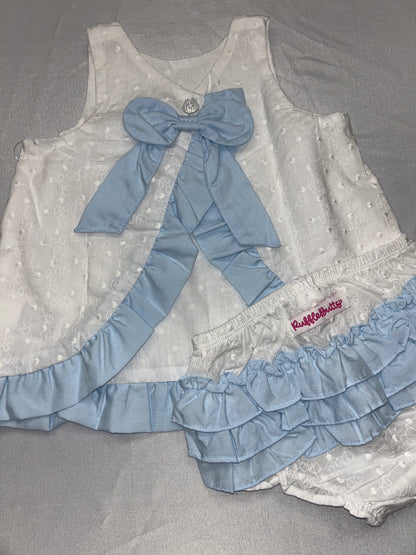 Rufflebutts Blue + White Swingback Top and Ruffle Bottom Set
