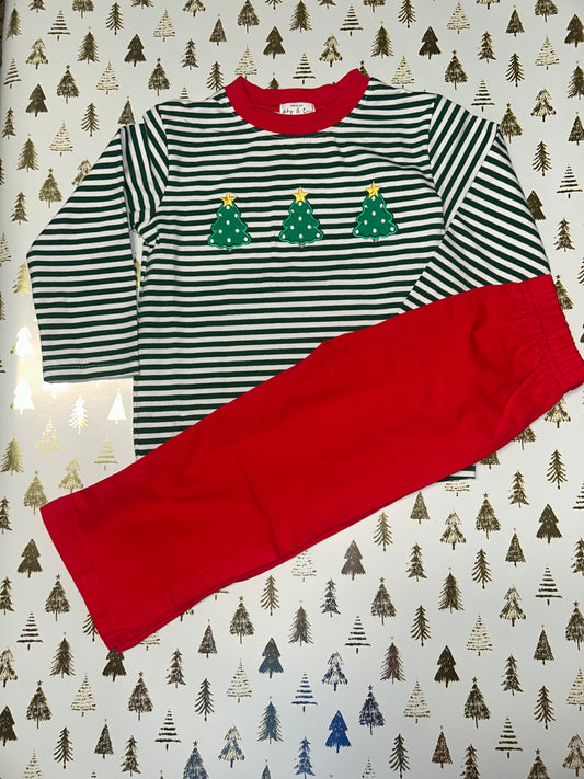 Abby & Evie Green Stripped 2 Piece Christmas Tree pant set