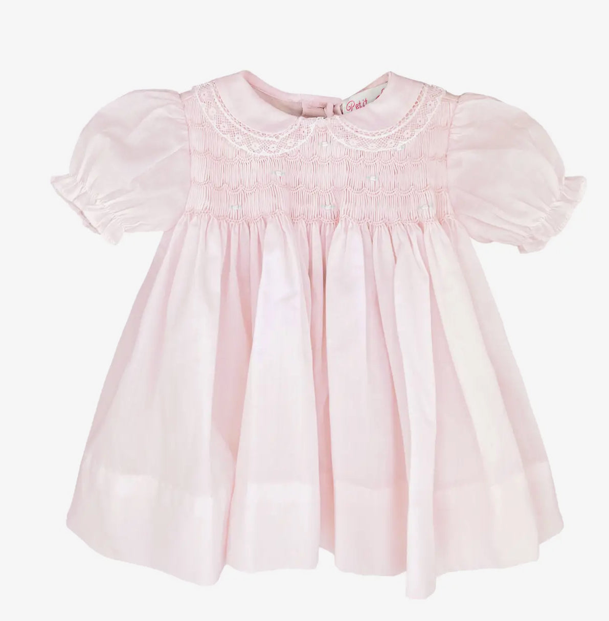 Petite Ami & Zubles Pink Fully Smocked Dress with Lace