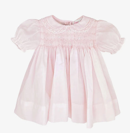 Petite Ami & Zubles Pink Fully Smocked Dress with Lace