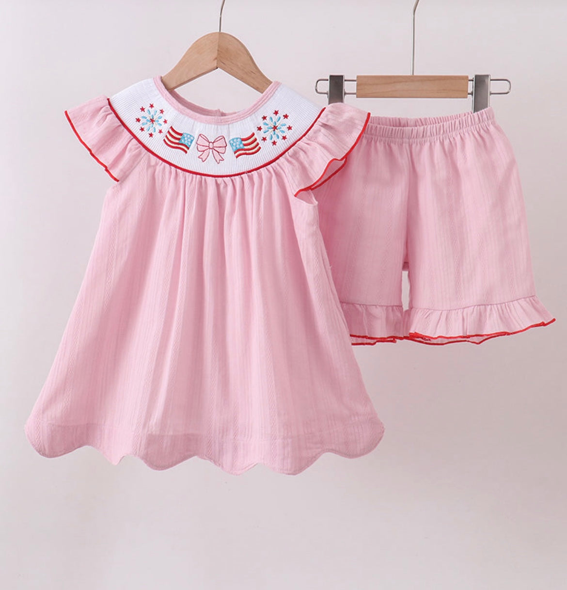 Abby& Evie Pink Fireworks Smock Short Set