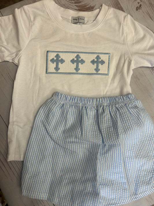 Cross Embroidery Shirt + Short Set